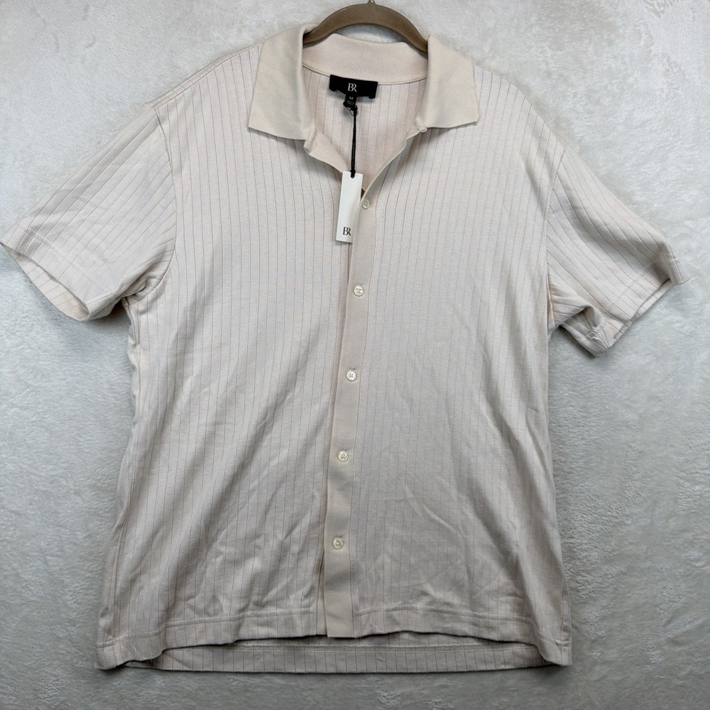 Banana Republic Rib Knit Polo Shirt Men's Medium Cream Sweater Short Sleeve NWT